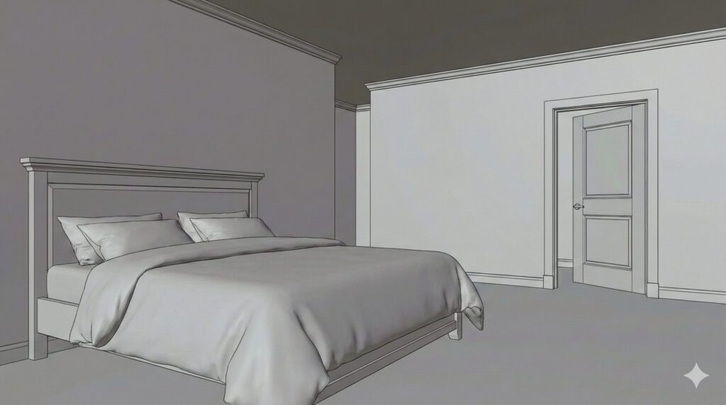 寝室の風水的なベットの位置とドアのレイアウト