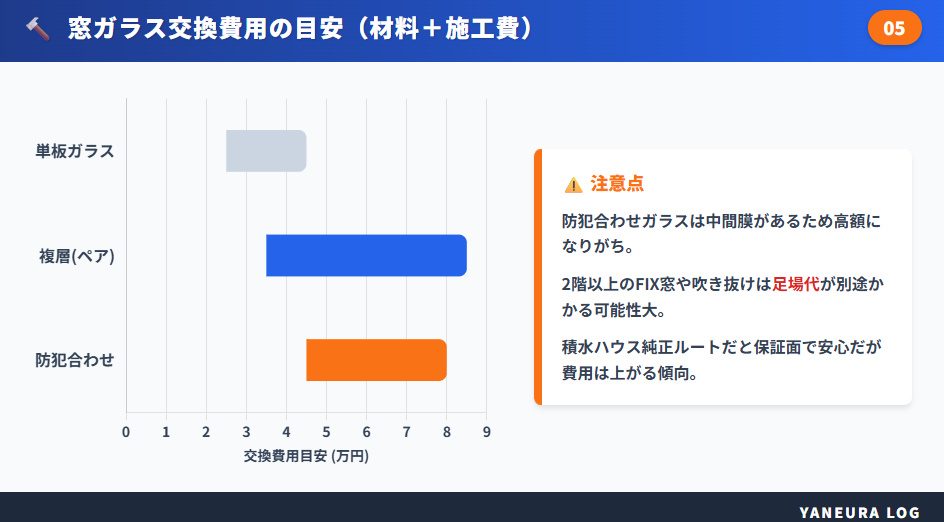 積水ハウスの窓ガラス交換費用の目安