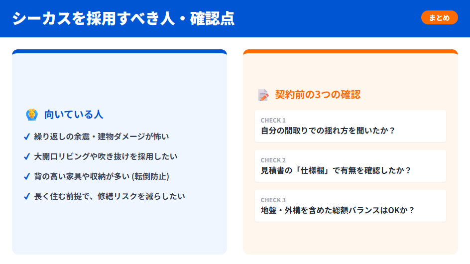 積水ハウスシーカスの採用が向いている人の特徴と契約前の最終確認チェックリスト