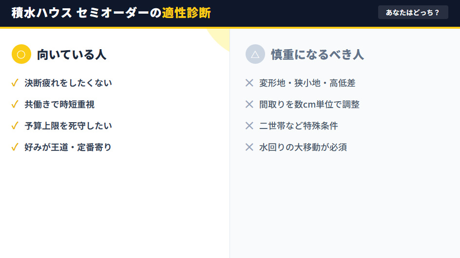 積水ハウスセミオーダーが向く人と向かない人の特徴比較チェックリスト