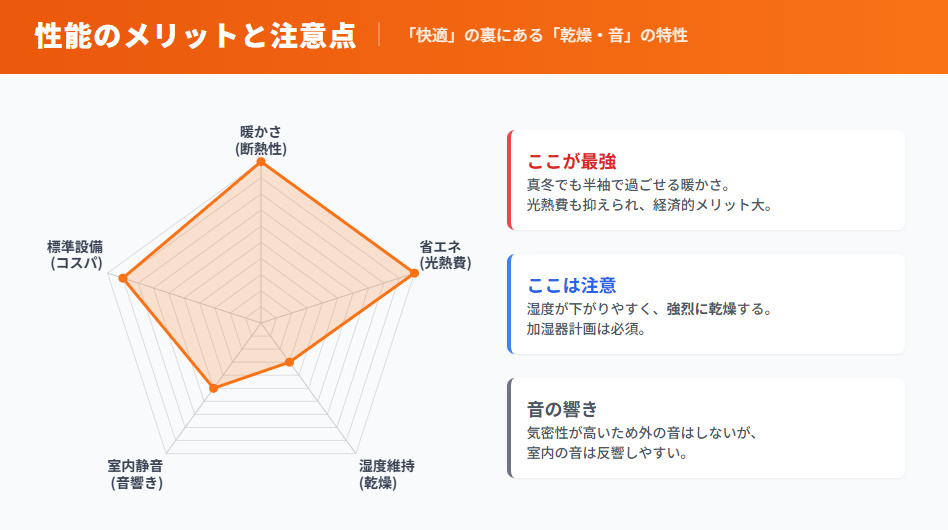 グランスマートの性能評価レーダーチャート(暖かさと乾燥の関係)