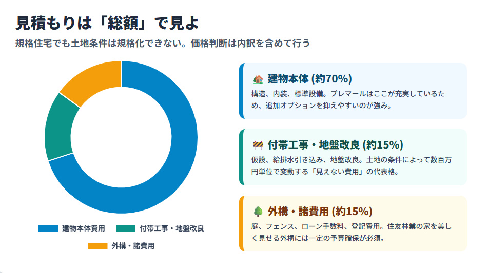 工務店と大工の役割の違いを図解。プロジェクト全体を管理する工務店と、現場で木工事を行う大工の分業体制。