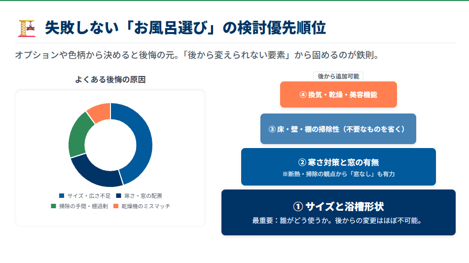 積水ハウスのお風呂選びで後悔しないための優先順位ピラミッドとよくある失敗原因の割合