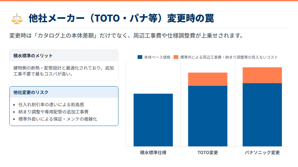 積水ハウスでTOTOやパナソニックなど他社メーカーのお風呂に変更した際の費用構造と追加コストのイメージ