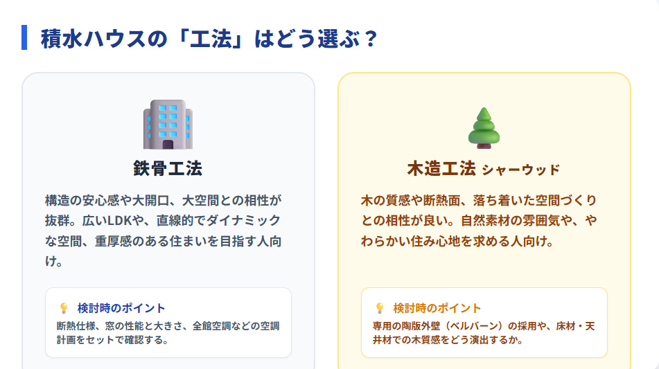 積水ハウスの鉄骨工法と木造工法（シャーウッド）の特徴と選び方の比較まとめ