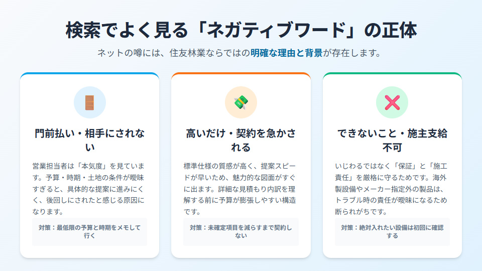 住友林業の検索でよく見る「門前払い」「高いだけ」「できないこと」の本当の理由