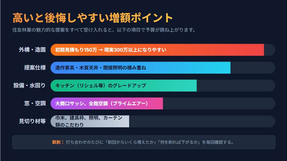 住友林業で高いと後悔しやすい増額ポイント(外構・造作・設備・窓・見切り材)