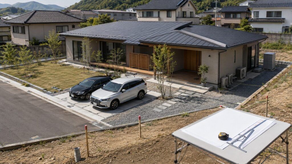 平屋の土地条件と建ぺい率を確認する配置計画
