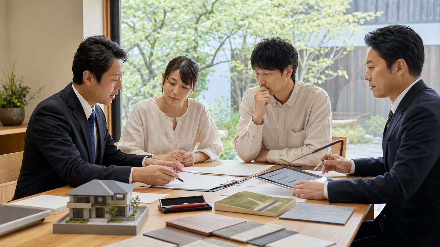 土地探しとハウスメーカー相談の順番を専門家と確認する日本人夫婦