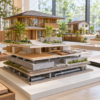 木造住宅の模型と基礎・外構・設備の層を分けて、住友林業の坪単価と建築総額の内訳を表現したイメージ